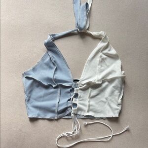Two-Tone Blue and White Halter Top